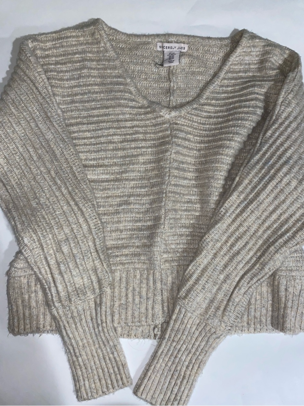 Sincerly Jules Beige Ribbed V-Neck Sweater